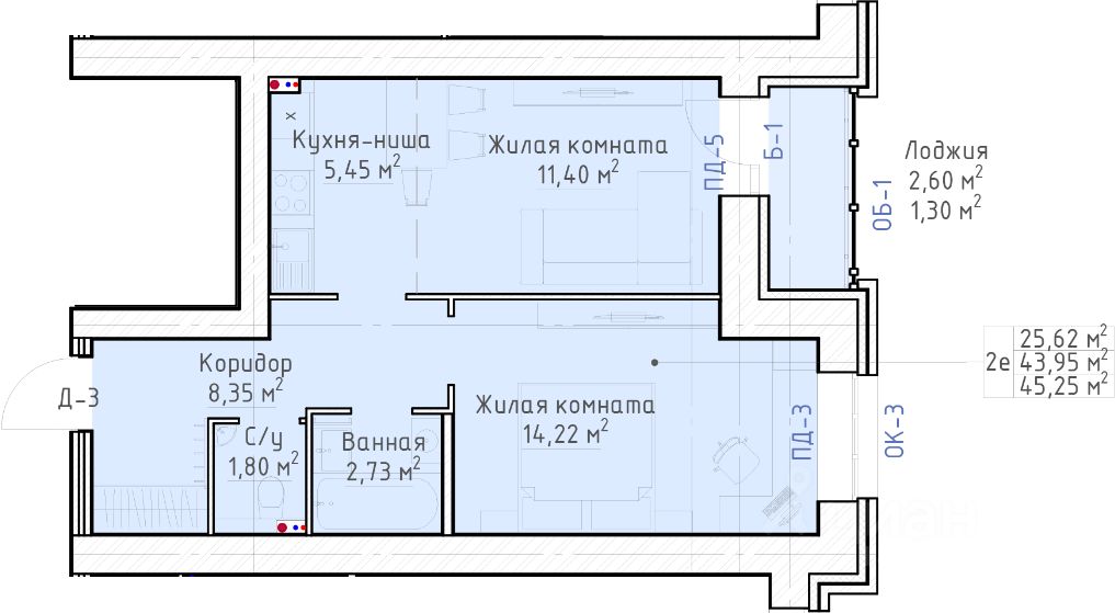 планировка квартиры 45 м2